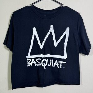 Jean-Michel Basquiat Crown Graphic Crop Tee Black Art Streetwear Shirt Size Med
